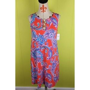 MSK Women's S Paisley Summer Tropical Sleeveless Dress Orange Blue